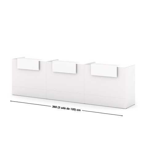 Mostrador recepción MOBI 360 cm, blanco,  sobremostradores y zócalo blanco Mostrador recepción MOBI 360 cm, blanco,  sobremostradores y zócalo blanco