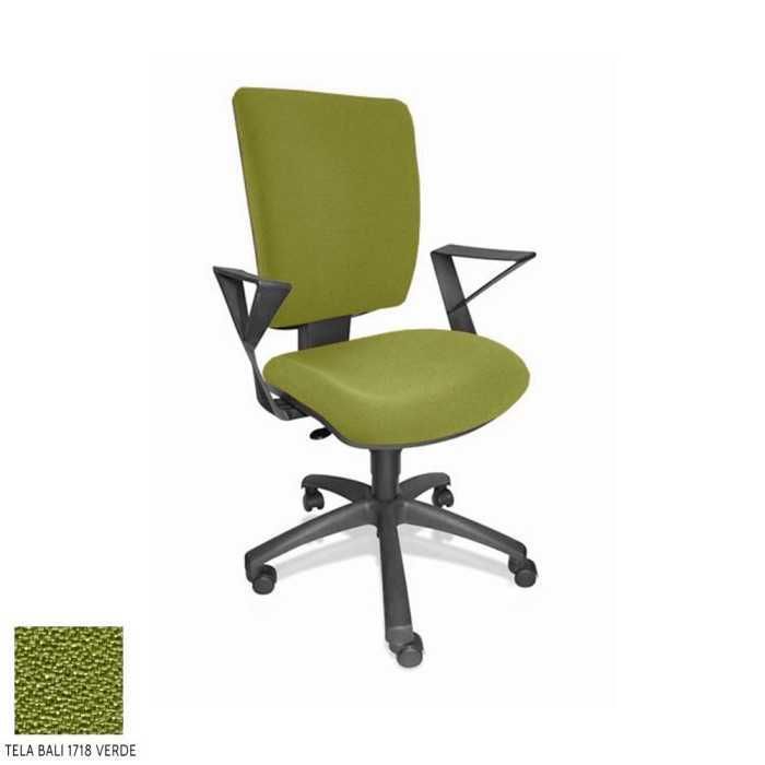 Silla de oficina FLASH, respaldo tapizado, brazos fijos, base poliamida, contacto permanente