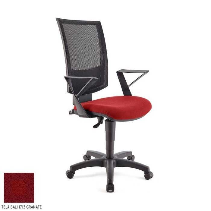 Silla de oficina FLASH, respaldo malla, brazos fijos, base poliamida, contacto permanente