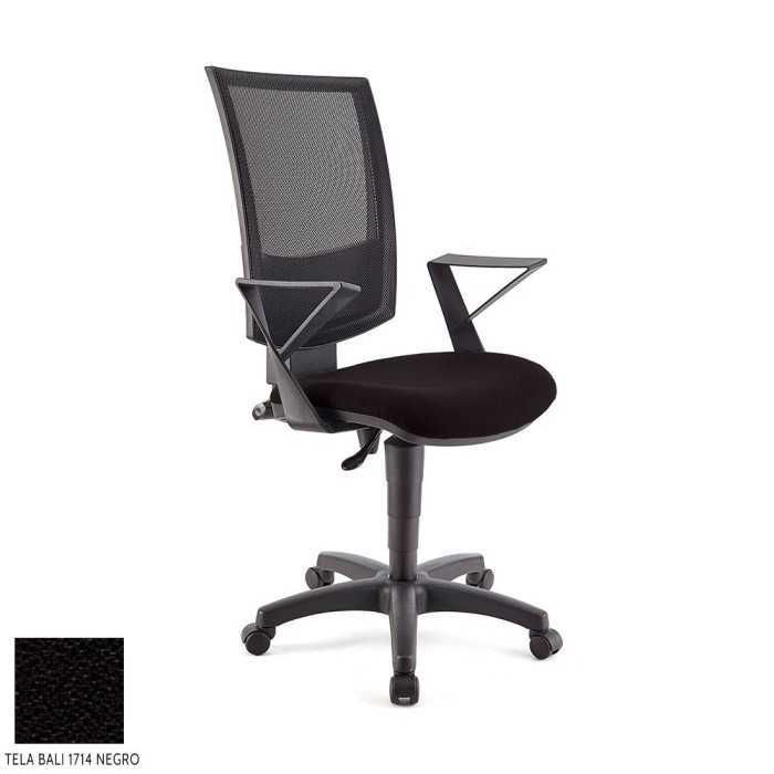 Silla de oficina FLASH, respaldo malla, brazos fijos, base poliamida, contacto permanente