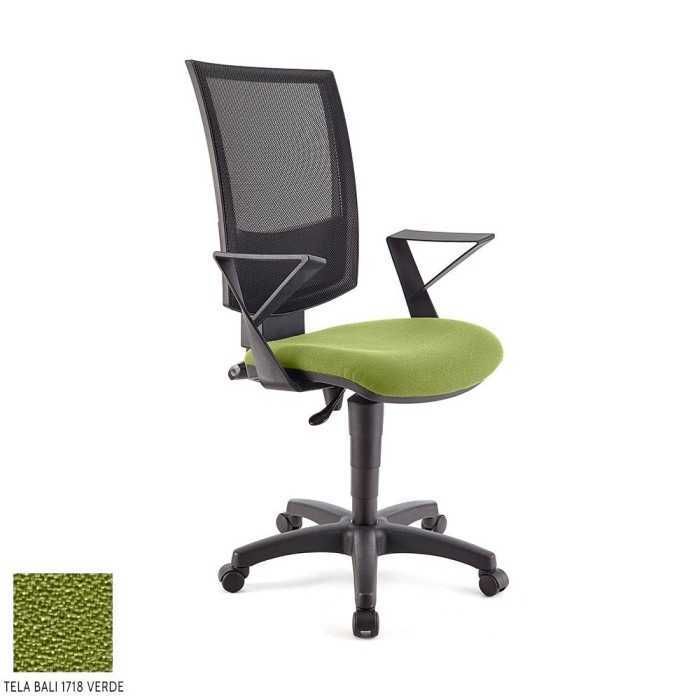 Silla de oficina FLASH, respaldo malla, brazos fijos, base poliamida, contacto permanente