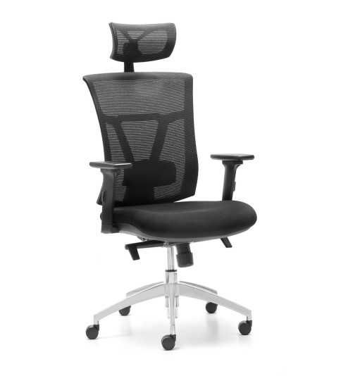 Silla ergonomica de oficina Modelo Ankara de Euromof, con cabecero regulable, soporte lumbar, color negro Silla ergonomica de oficina Modelo Ankara de Euromof, con cabecero regulable, soporte lumbar, color negro