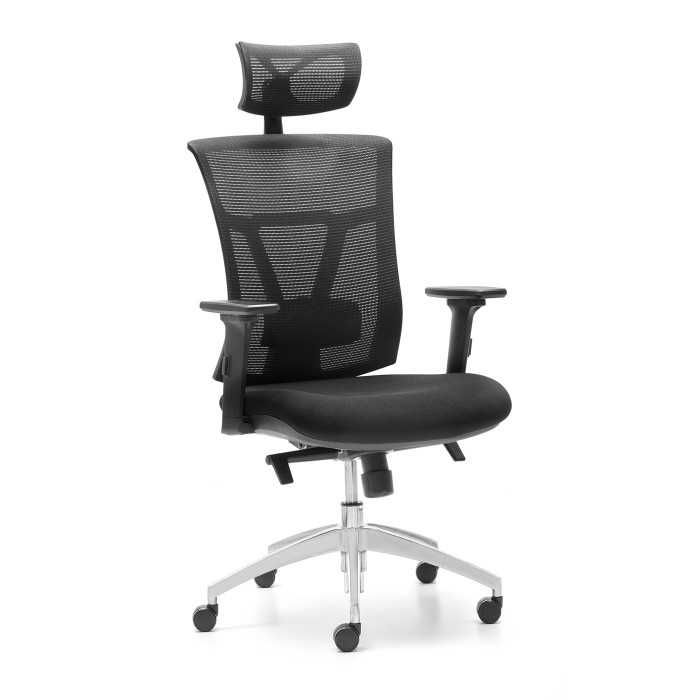 Silla ergonomica de oficina Modelo Ankara de Euromof, con cabecero regulable, soporte lumbar, color negro