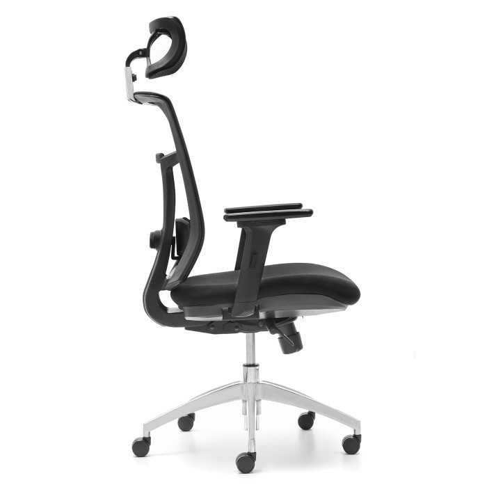 Silla ergonomica de oficina Modelo Ankara de Euromof, con cabecero regulable, soporte lumbar, color negro