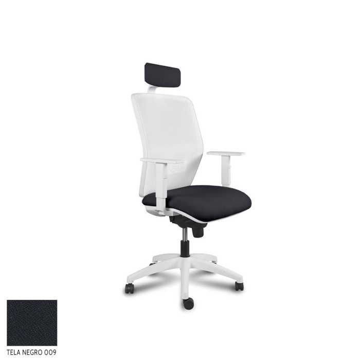 Silla ergonómica de oficina modelo Kerry White de Vincolo, con cabezal, brazos regulables