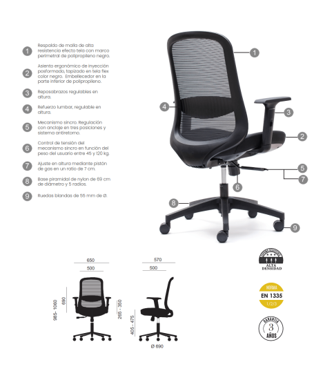 Silla ergonomica de oficina Modelo Lima de Euromof Silla ergonomica de oficina Modelo Lima de Euromof