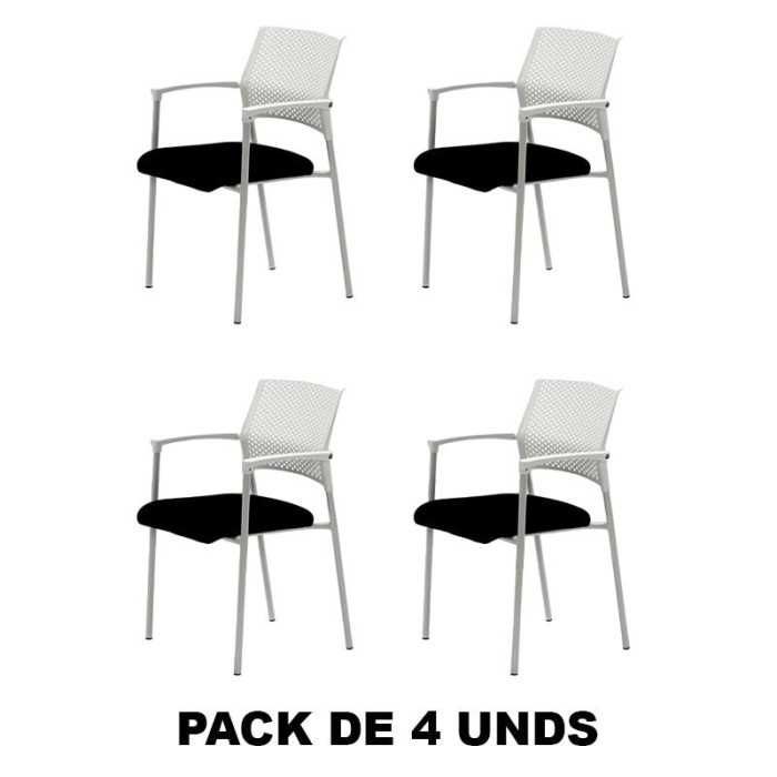 Pack de 4 Sillas confidente apilable modelo MANILA de Euromof, estructura blanca
