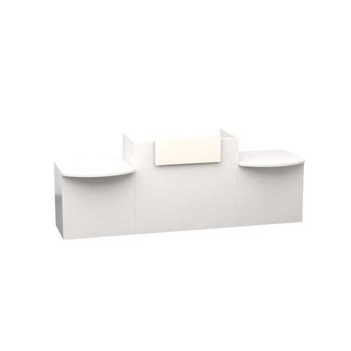 Mostrador recepción MOBI 280 cm, blanco, sobremostrador y zócalo blanco