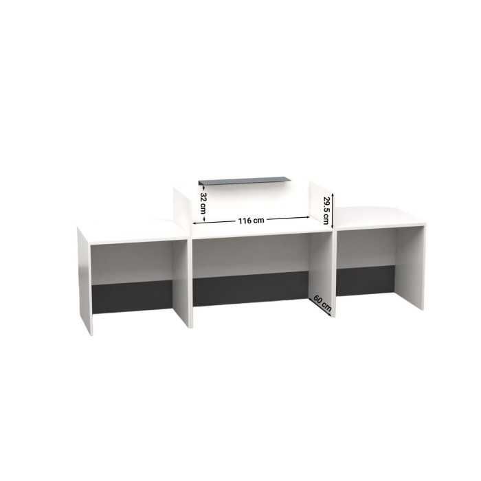 Mostrador recepción MOBI 280 cm, blanco, sobremostrador y zócalo grafito