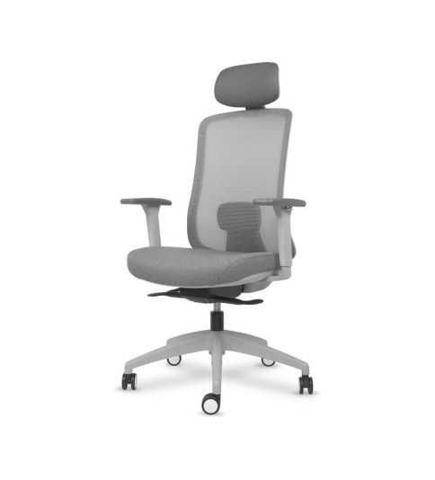 Silla ergonómica de oficina modelo Lando gris con cabezal, brazos regulables, mecanismo SYNCRO Silla ergonómica de oficina modelo Lando gris con cabezal, brazos regulables, mecanismo SYNCRO