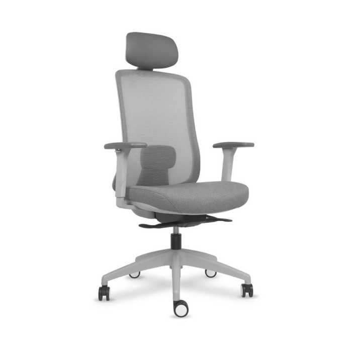Silla ergonómica de oficina modelo Lando gris con cabezal, brazos regulables, mecanismo SYNCRO
