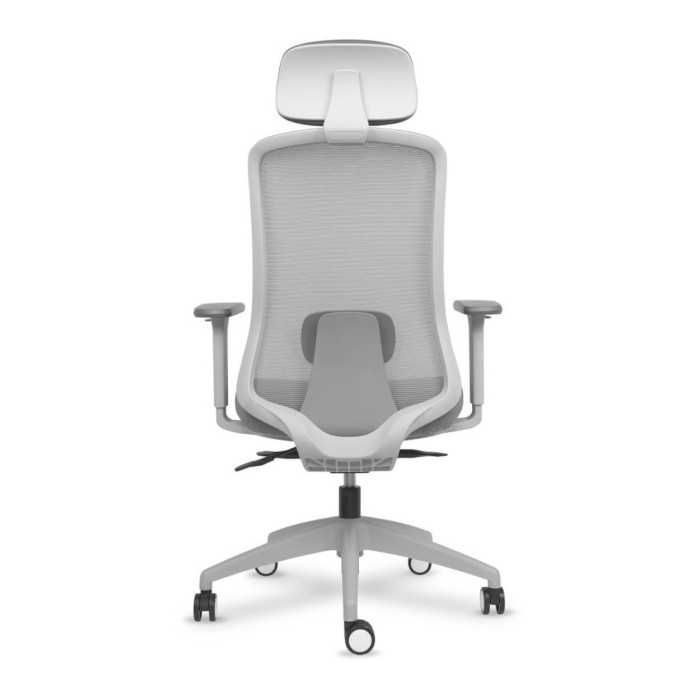 Silla ergonómica de oficina modelo Lando gris con cabezal, brazos regulables, mecanismo SYNCRO