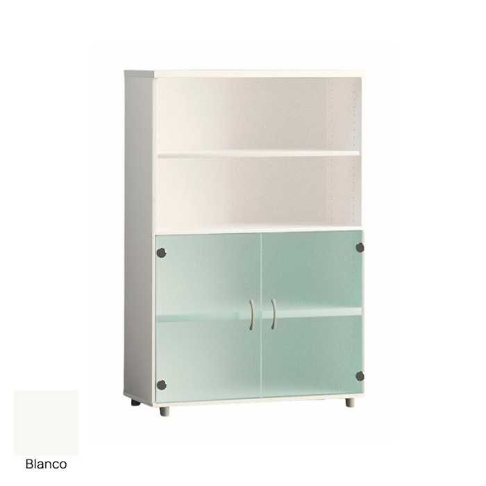 Armario de oficina medio serie MOB, con puertas bajas de cristal