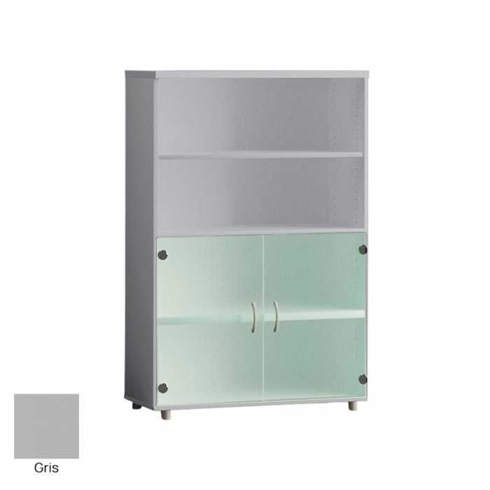 Armario de oficina medio serie MOB, con puertas bajas de cristal