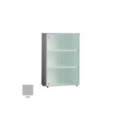 Armario de oficina medio serie MOB, con puertas de cristal