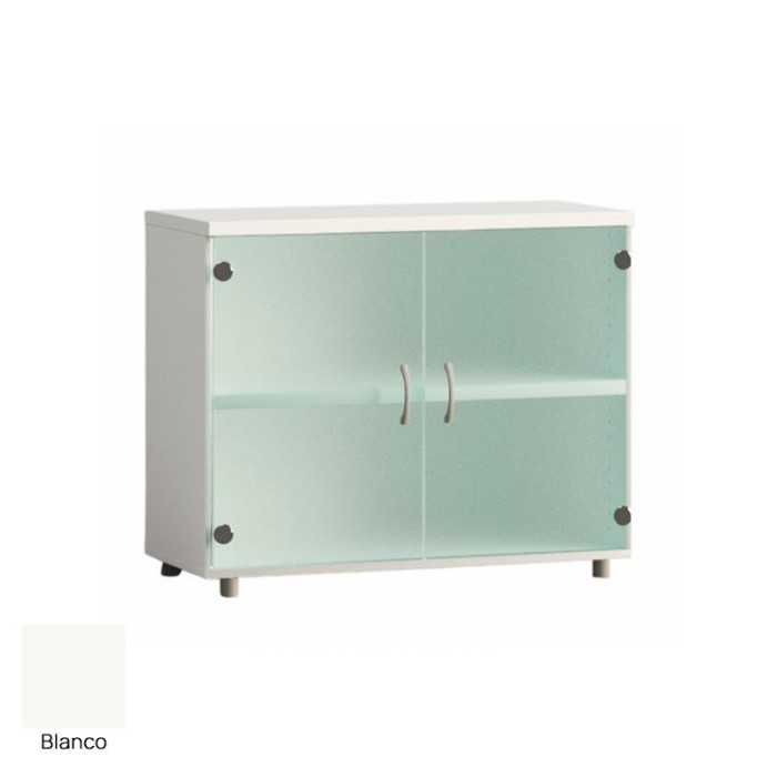 Armario de oficina bajo serie MOB, con puertas de cristal