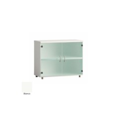 Armario de oficina bajo serie MOB, con puertas de cristal