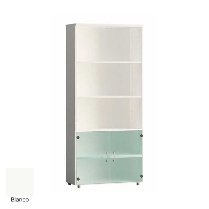 Armario de oficina alto serie MOB, con puertas bajas de cristal