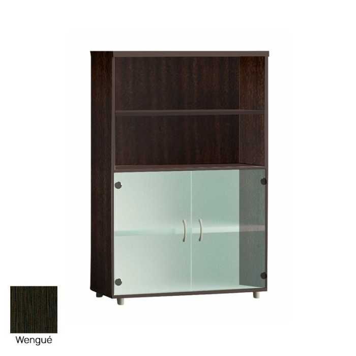 Armario de oficina medio serie MOB, con puertas bajas de cristal