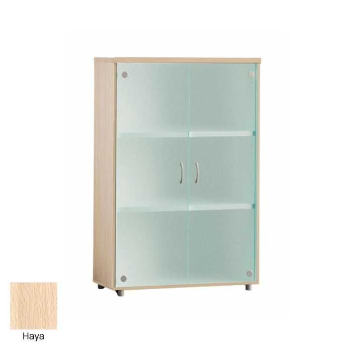 Armario de oficina medio serie MOB, con puertas de cristal