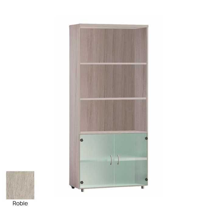 Armario de oficina alto serie MOB, con puertas bajas de cristal 