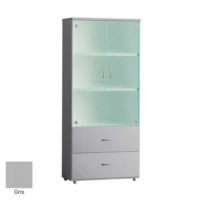 Armario de oficina alto serie MOB, con puertas de cristal y dos archivos