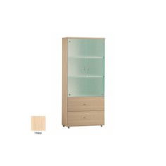 Armario de oficina alto serie MOB, con puertas de cristal y dos archivos