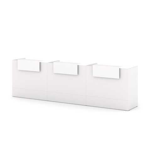 Mostrador recepción MOBI 360 cm, blanco,  sobremostradores y zócalo blanco Mostrador recepción MOBI 360 cm, blanco,  sobremostradores y zócalo blanco