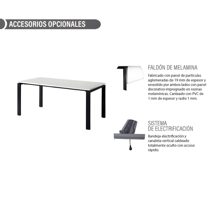 Mesa de oficina PORTICO, fondo 80 cm, tablero blanco/olmo, estructura metálica