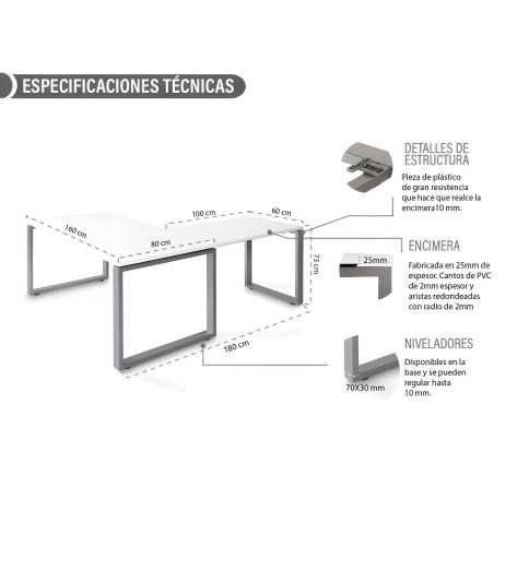 Mesa de oficina con ala SKALA de 160 cm