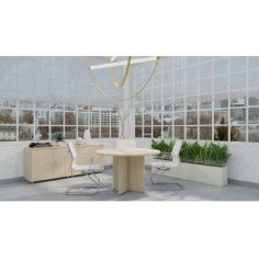 Mesa de reunión redonda base en H de Euromof