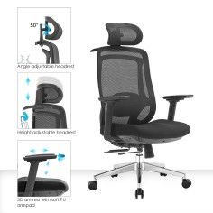 Silla ergonómica de oficina Goya con respaldo de malla, cabezal y soporte lumbar  - 4