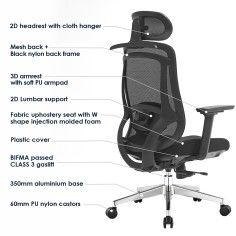 Silla ergonómica de oficina Goya con respaldo de malla, cabezal y soporte lumbar  - 5