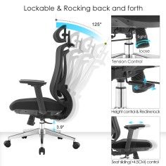 Silla ergonómica de oficina Goya con respaldo de malla, cabezal y soporte lumbar  - 7