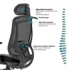 Silla ergonómica de oficina Goya con respaldo de malla, cabezal y soporte lumbar  - 8