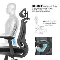 Silla ergonómica de oficina Goya con respaldo de malla, cabezal y soporte lumbar  - 9