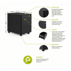 Cajonera metálica ATENAS de Euromof negra de cajón + archivo