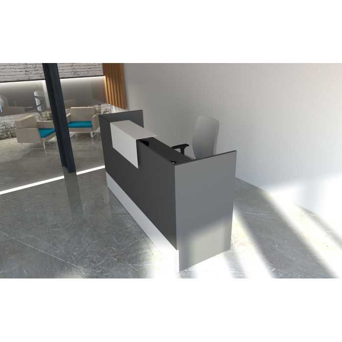 Mostrador de recepción MOBI Grafito, 120x62x105 cm, sobremostrador y zócalo blancos Mostrador de recepción MOBI Grafito, 120x62x105 cm, sobremostrador y zócalo blancos