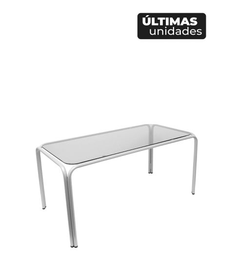 Mesa Vega: Elegancia en cristal fumé y chasis plata
