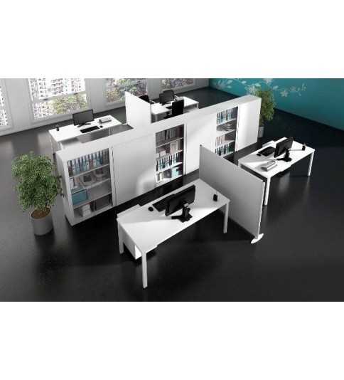 Mesa de oficina PORTICO, fondo 80 cm, tablero blanco/olmo, estructura metálica Mesa de oficina PORTICO, fondo 80 cm, tablero blanco/olmo, estructura metálica