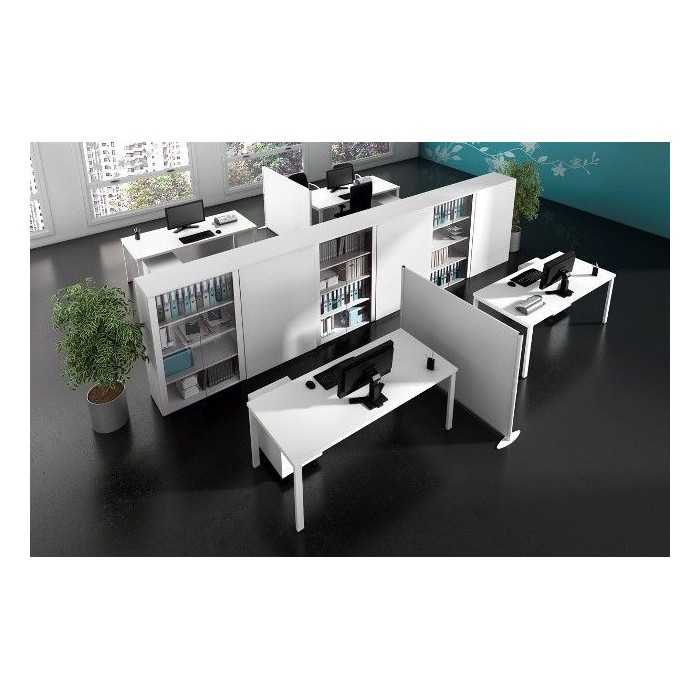 Mesa de oficina PORTICO, fondo 80 cm, tablero blanco/olmo, estructura metálica