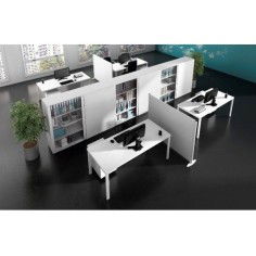 Mesa de oficina PORTICO, fondo 80 cm, tablero blanco/olmo, estructura metálica